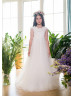 Ivory Chiffon Tulle 3D Flowers Sweet Flower Girl Dress